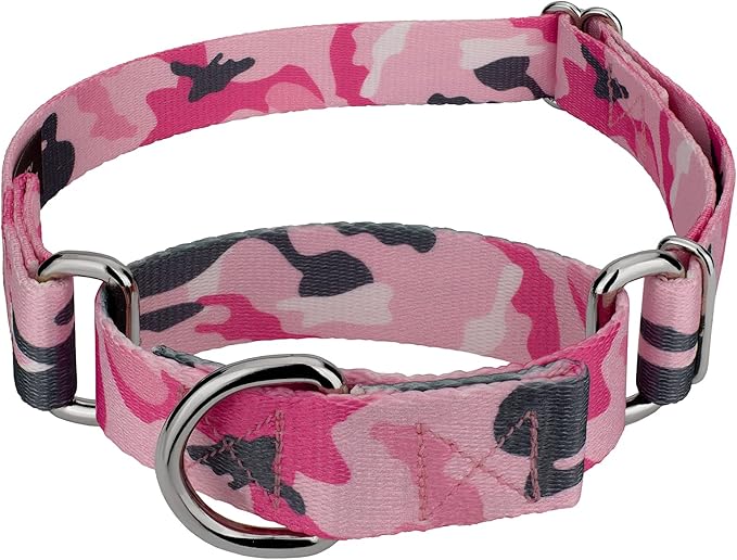 Country Brook Petz - Pink and Grey Camo Martingale Dog Collar - Camouflage Collection Featuring Rugged Designs (5/8 Inch, Small)