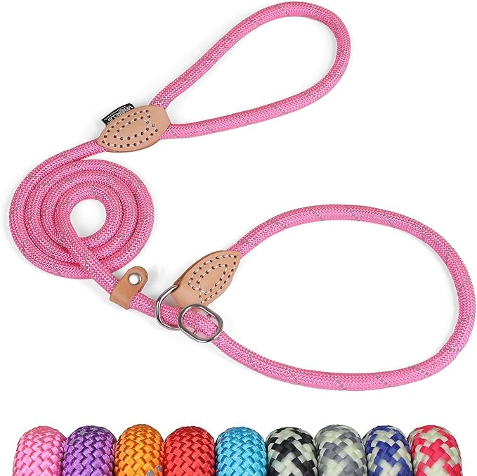 Grand Line Slip Lead Dog Leash - No Pull Training Dog Lead with 5ft Reflective Rope, Durable & Collar-Free for Small, Medium, Large Dogs and Puppies (Pink,M)