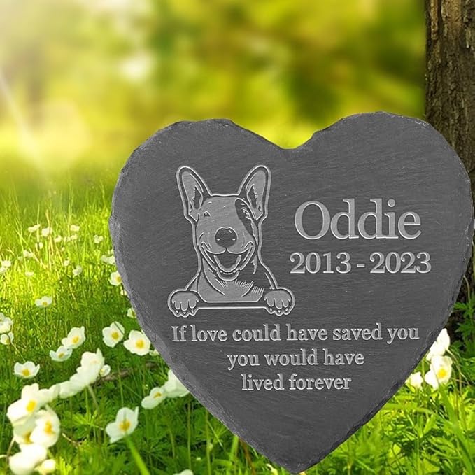 Personalized Dog Memorial Stone Pet Memorial Gifts for Loss of Dog Engraved Heart Plaque Garden Grave Decors for Cemetery Pet Loss Gifts with Stand (in Memory of Bull Terrier)