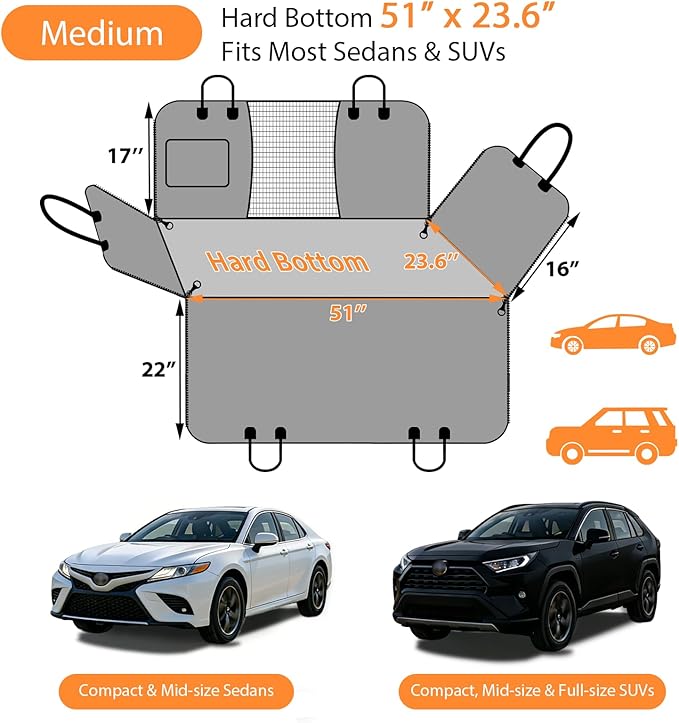 URPOWER Dog Car Seat Cover for Pets 100% Waterproof Seat Cover Hammock 600D Heavy Duty Scratch Proof Nonslip Durable Soft Back Seat Covers for Cars Trucks and SUVs
