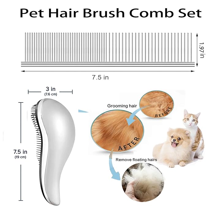 YOFANG 2PCS Slicker Brush for Dogs & Pet Comb,Professional Dog Grooming Brush (Goldendoodles,Poodles,Labradoodles) with Round Pins to Effectively Remove Tangles, Knots and Mats Silvery
