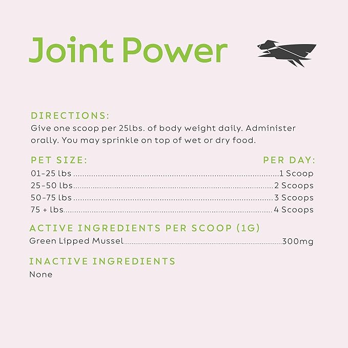 Super Snouts Joint Power 100% Green Lipped Mussels for Dogs & Cats - Dog Joint Supplement Powder Supports Joints, Tendons, Ligaments (2.64 oz)