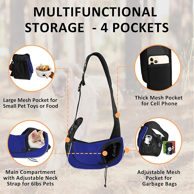 Gloppie Small Dog Sling Carrier for 5lb Dogs Breathable Puppy Sling Hands Free Travel Cat Carrier Klein Blue S