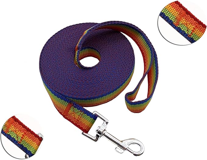 Nylon Training Dog Leash for Small Medium Large Dogs, 15ft 20ft 30ft 50ft Long Leash Dog/Puppy Lead for Obedience Recall Training, Camping (20ft, Rainbow)