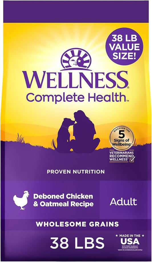 Wellness Complete Health Dry Dog Food, Wholesome Grains, Chicken & Oatmeal, (38-Pound Bag)
