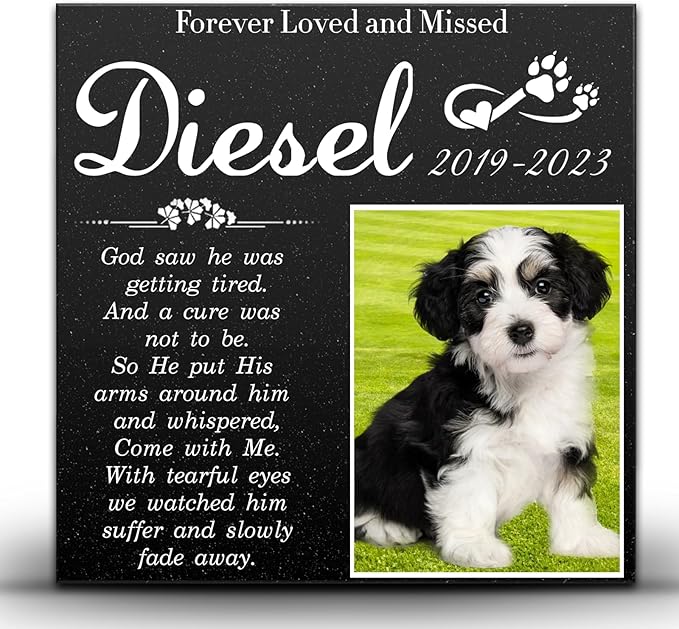 ADFSTONE 16" Pet Memorial Stones Personalized Dog Remembrance Gifts, Customized Cat Picture Grieving Plaque, DIY Gravestone, Custom Sympathy Photo Gift, Animal Grave Markers, Little Tombstones