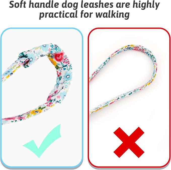 Dog Collar and Leash Set Girls Adjustable Puppy Collars with Floral Bow Tie for Small Medium Large Female Dogs, Teal Flower, S