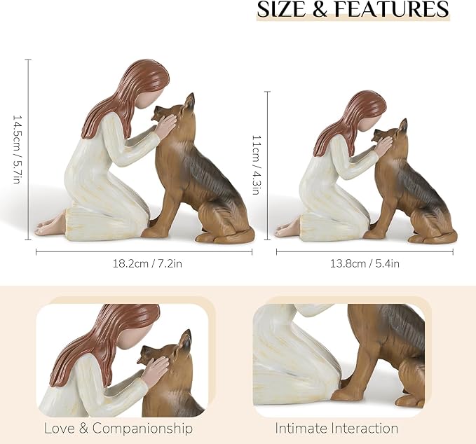 German Shepherd Gifts for Women: Pet Loss Sympathy Bereavement Remembrance Memorial Gift Angel of Friendship Black Dog Figurines for Dogs Lovers (5.4" x 4.3")
