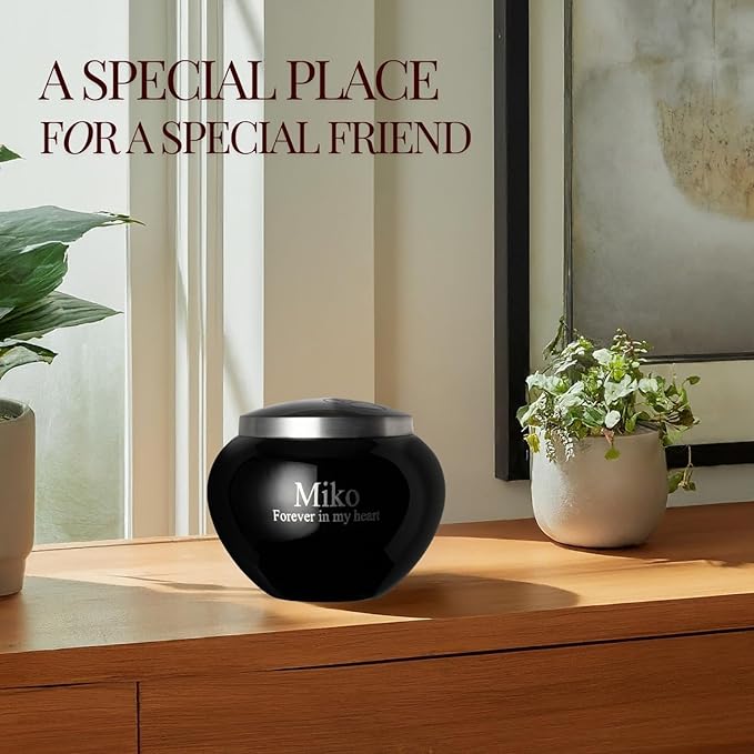 Mia Paws Premier Series Pet Urn for Dogs with Personalized Laser Engraving (Medium - Pets up to 35 lbs, Ebony, Double Pewter Paws)