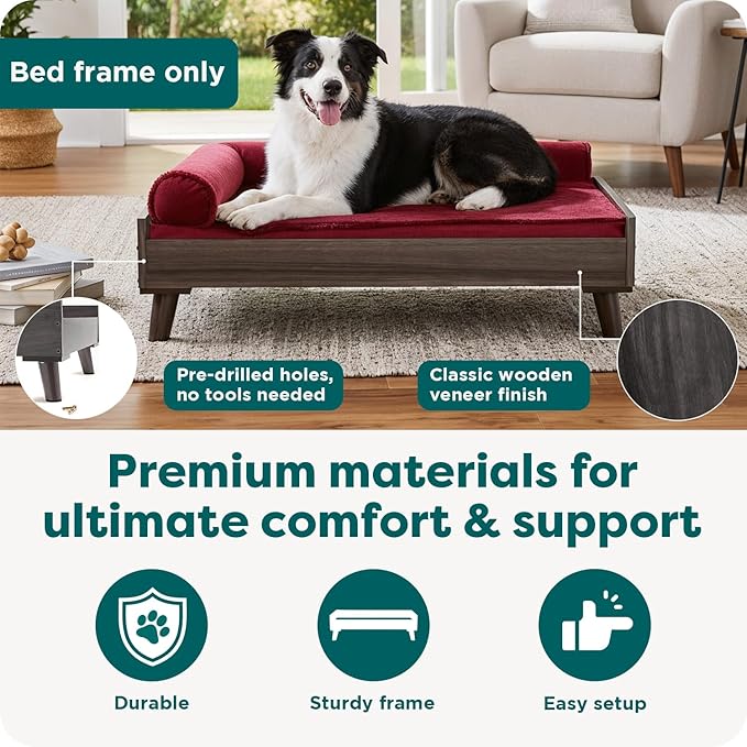 Furhaven (Old Version) Elevated Dog Bed Frame for 44" x 35" XL Dog Beds, Easy Assembly - Mid-Century Modern Bed Frame - Gray Wash, Jumbo/XL