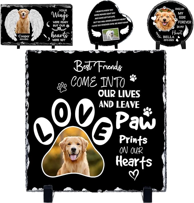 Pet Memorial Stones for Dogs Personalized Photo Rock Slate Square Shape Customized Memorial Stone Gifts for Loss Dog Cat