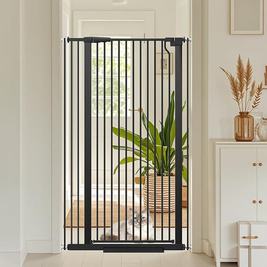 51.18" Extra Tall Cat Gate for Doorway 48.5"-56.2" Wide Auto Close Tall Pet Gate No Drilling Pressure Mounted for Hallway Kitchen,Black