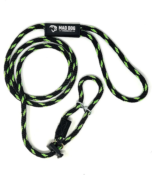 Mad Dog Products Easy Leader Dog Leash 1/2" x 15' Black/Lime Signature Rope - Made in USA