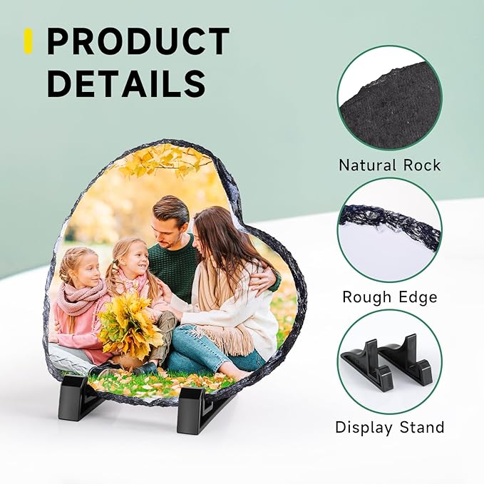 Custom Rock Slate Frame with Picture, Unique Picture Frames Personalized Picture Frame Print Photos Text Gift for Him Her Family Birthday Anniversary