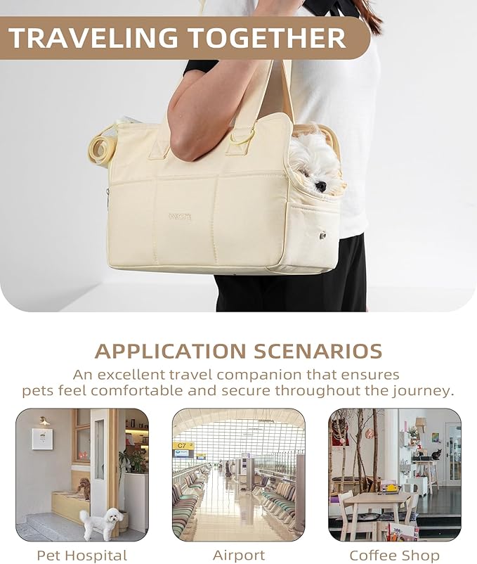 【S-Size Bag and mat】 ONECUTE Dog Carrier Set for Small Dog with a Soft mat, Beige