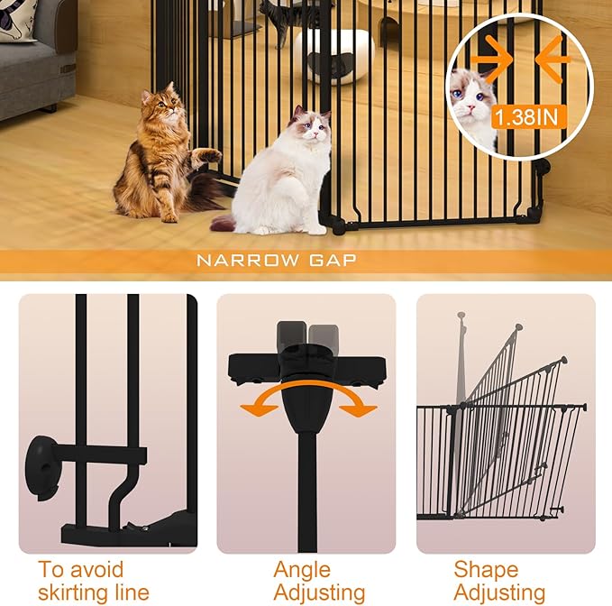 51" Extra Tall Cat Gate for Cats – 57.4" to 81" Extra Wide Cat Gate for Doorway,Auto Close 3-Panel Durable Pet Gate Indoor Use, Metal Dog Gate for Kitchens, Doorways & Stairs (Black)