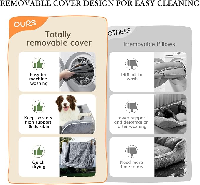 Comfort Expression Orthopedic Dog Bed for Extra Large Dogs 53x42 Inch, Waterproof Supportive Egg Crate Foam XXL Pet Bed with Removable Bolsters, Dog Couch with Washable Cover & Non-Slip Bottom, Beige