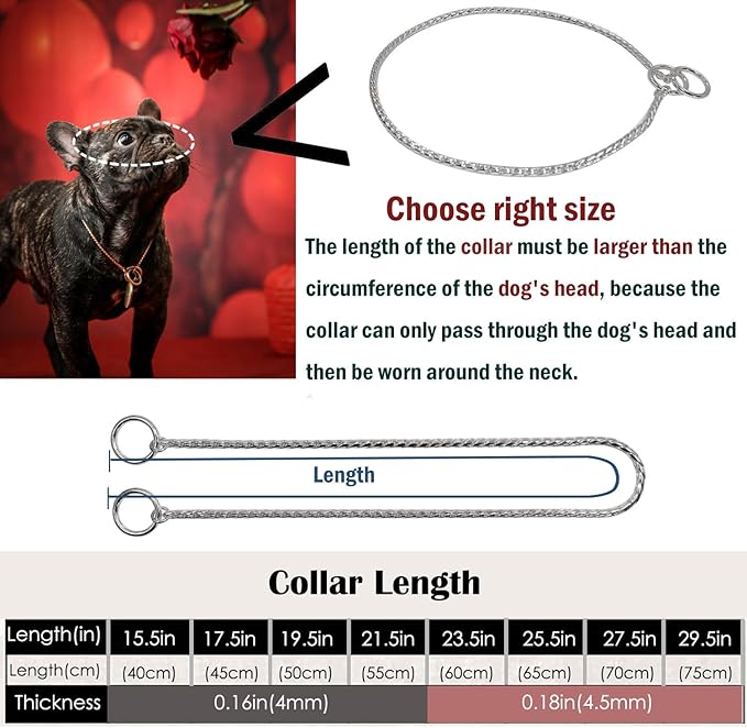 Heavy Duty Dog Choke Collar Slip Dog P Chain Snake Collar Plating Anti-Rust Dog Training Collars for Small Large Dogs Black/Gold/Silver/Rose Gold 15.5in-29.5in (23.5in, Silver)