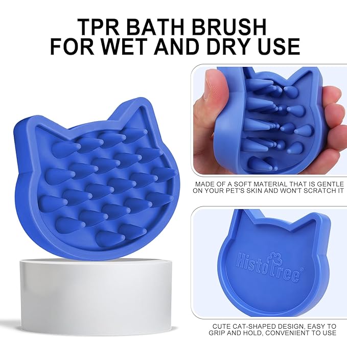 Blue Cat-Shaped Dog Bath Brush Dog Washing Brush Fine Pin Cat Massage Brush Pet Grooming Bathing Tool for Small Medium Dogs and Cats Remove Loose Hair Deep Cleansing