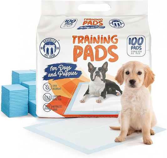BPG Ultra Absorbent Pet & Puppy Pads – 100 Count 22"x22" Pee Pads for Dogs, Disposable Leak Proof Dog Training Pads, Quick Drying Underpads, Puppy Essentials for House Training - Brooklyn Pet Gear