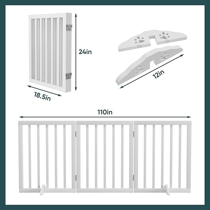 Semiocthome Wooden Dog Gates for The House 24"H Expandable Doggy Gates for Doorways 55"W Free Standing Pet Gate with 2 Support Feet for Stairs 3 Panels Dog Barriers for Home No Installation Resquired