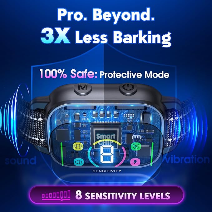 NHUJK Bark Collar- Smart Dog Bark Collar for Small Medium Large Dogs, Rechargeable Anti Bark Training Collar with 8 Adjustable Sensitivity, Barking Collar with Beep Vibration Harmless Shock (Black)