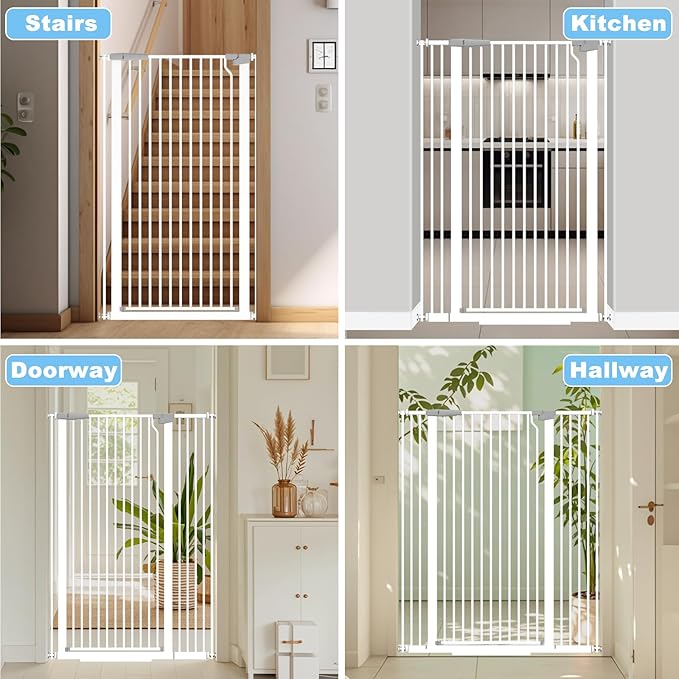 51.18" Extra Tall Pet Cat Gate for Doorway 29.5"- 40.5" Wide Auto Close Tall Dog Gate No Drilling Pressure Mounted for Hallway Kitchen,White
