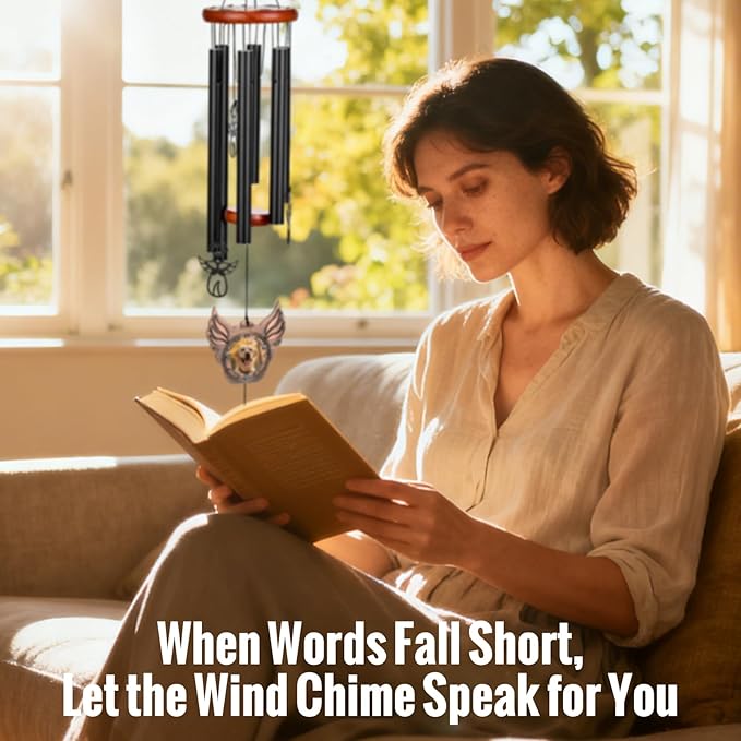 OneTigris Pet Memorial Gifts for Dogs - 32" Wind Chimes with Metal Picture Frame, Pet Loss Sympathy Gift, Dogs Remembrance Gift for Loss of Dog, in Memory of Dog