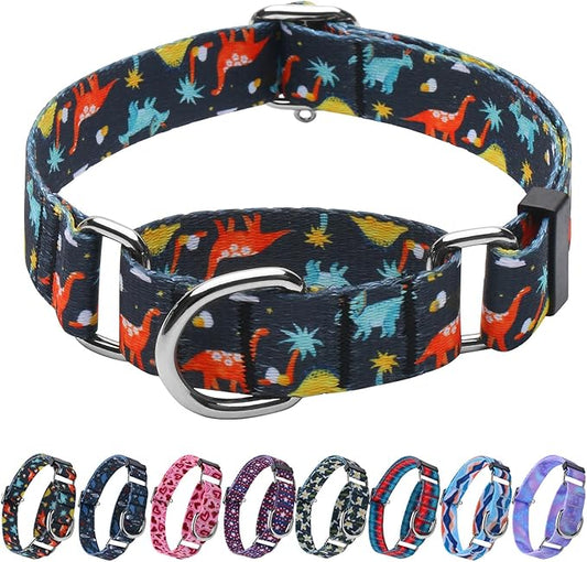 Hikiko Martingale Collar for Dogs with No Buckle Boy Male No Pull Dog Collars for Small Dogs,Dinosaur,S