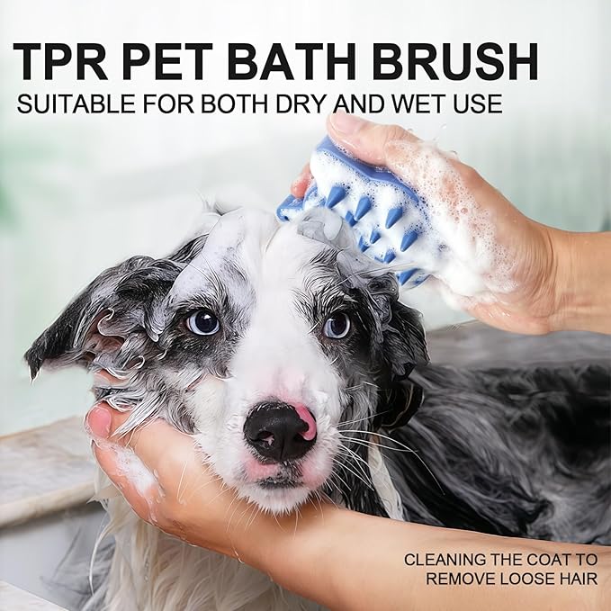 Blue Cat-Shaped Dog Bath Brush Dog Washing Brush Fine Pin Cat Massage Brush Pet Grooming Bathing Tool for Small Medium Dogs and Cats Remove Loose Hair Deep Cleansing