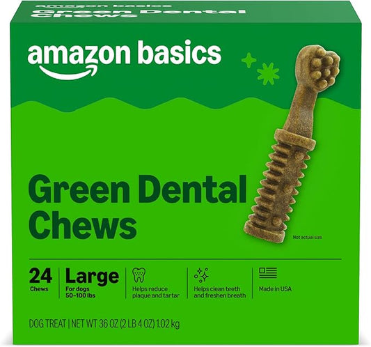 Amazon Basics Dental Dog Treats to Help Clean Teeth & Freshen Breath for Large Dogs, Unflavored, Per Pack: 24 Count, 2.25 pounds (Previously Wag)
