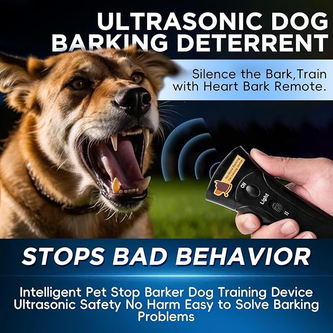 Dog Bark Deterrent Devices, Ultrasonic Anti Barking Device for Dogs, Barks No More Dog Training Device, Stop Dog Bark Control Deterrent Device Indoor Outdoor, Safe for Human & Dogs, Contains Battery