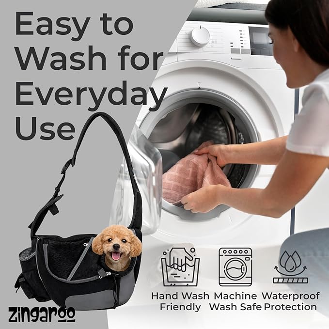 Hands-Free Sling Pet Carrier for Cats and Small Dogs up to 12lbs – Travel Set Includes Foldable Water Bowl & ID Card – Breathable Mesh, Safety Hook & Adjustable Padded Strap for Walking & Travel