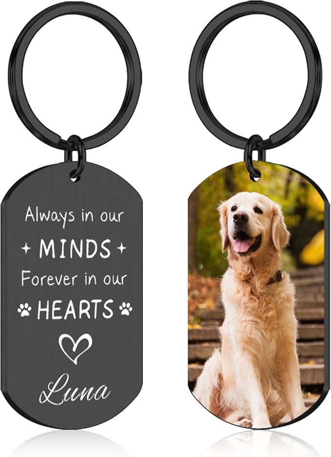 Custom Pet Photo Keychain - Personalized Memorial Keychain with Photo Name for Pet Loss Remembrance Dog Memory Sympathy Gifts