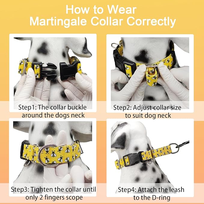 Martingale Dog Collar with Buckle Yellow Bee Dog Collar Adjustable Cute Design Patterns (Bee, Small)