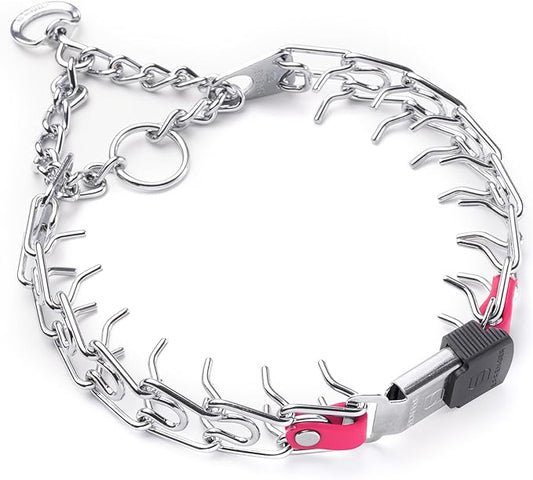 Herm Sprenger Chrome Plated Steel Dog Collar with Short Links and Quick Release ClicLock Buckle and Biothane Insert Made in Germany 20in x 3.0mm (Neck Size up to 16-17in) (Passionfruit Pink)