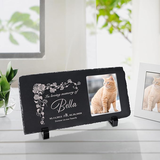 Fanery Sue Custom Cat Memorial Stones with Full Color Image, Dog Memorial Gift Garden Stones, Pet Grave Markers Personalized, All-Natural Memorial Headstone for Pet