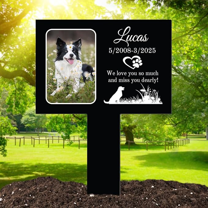 Custom Dog Memorial Gifts for Loss of Dog, Personalized Pet Grave Marker with Name and Date, Weatherproof Dog Headstone for Graves Outdoor, Pet Tombstones Grave Markers for Dogs (B-Rectangle 1)