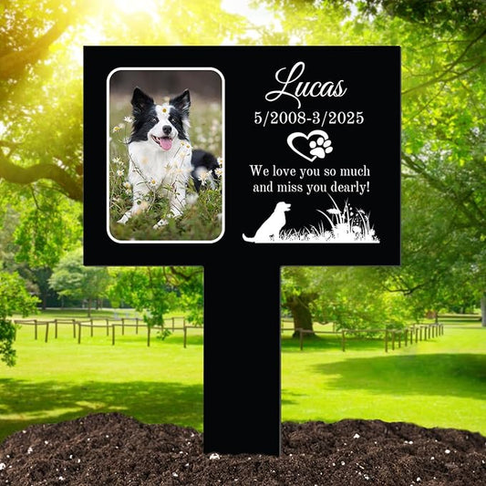 Custom Dog Memorial Gifts for Loss of Dog, Personalized Pet Grave Marker with Name and Date, Weatherproof Dog Headstone for Graves Outdoor, Pet Tombstones Grave Markers for Dogs (B-Rectangle 1)