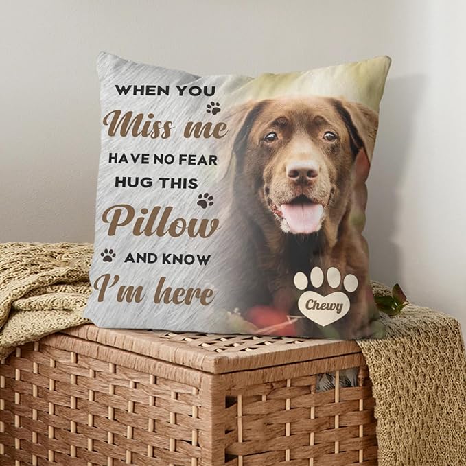Alienc Personalized Dog Memorial Pillow with Photo - Custom Pet Memory Gift, Soft Sympathy Gift for Loss of Dog or Cat, Heartfelt Remembrance Throw Pillow