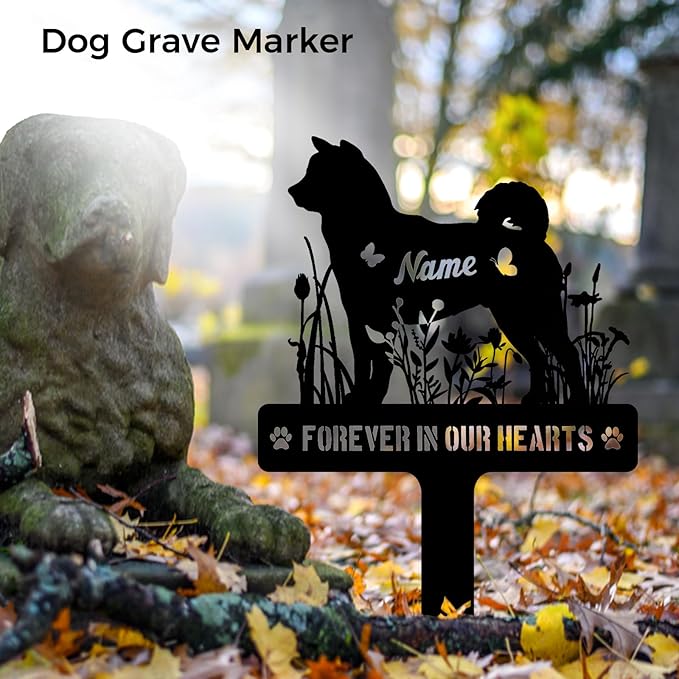 Custom Shiba Inu Shibe Dog Grave Marker, Personalized Dog Memorial Stake, Metal Pet Tombstone, Outdoor Sympathy Sign for Garden Yard Decor, Pet Loss Gift