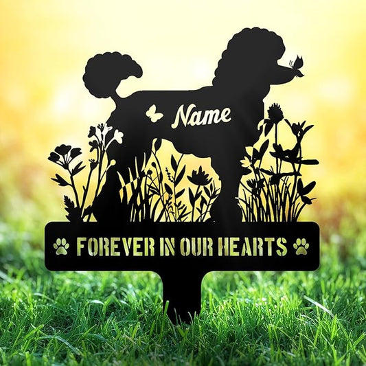 Custom Miniature Poodle Mini Poo Dog Grave Marker, Personalized Dog Memorial Stake, Metal Pet Tombstone, Outdoor Sympathy Sign for Garden Yard Decor, Pet Loss Gift