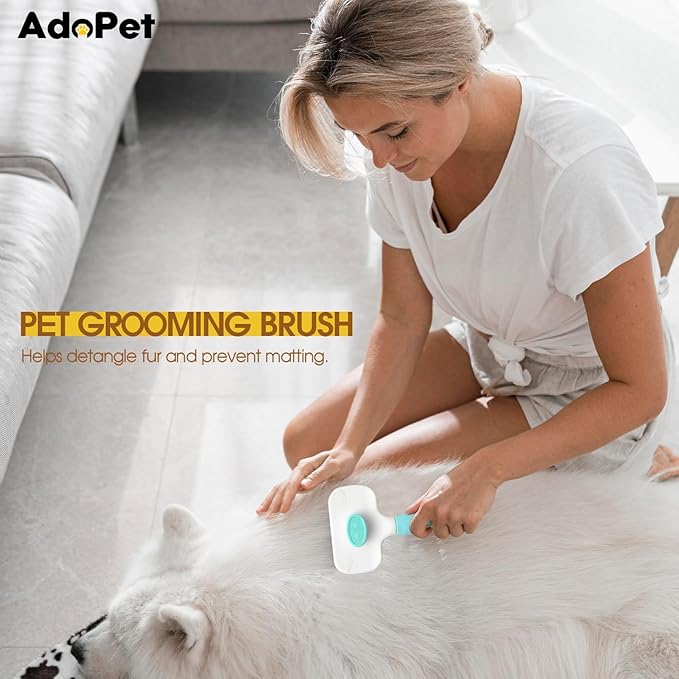 Self-Cleaning Pet Grooming Brush – Smooth Grooming Brush for Dogs and Cats, Easy Hair Removal with the Push of a Button, Gentle Shedding Remover for Small Pets, Comfortable Non-Slip Handle