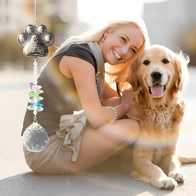 Dog Memorial Gifts for Loss of Dog,Pet Memorial Suncatcher,Pet Memorial Sympathy K9 Crystal Sun Catcher,Thoughtful Dogs and Cats Remembrance, Bereavement Gifts (Clear)