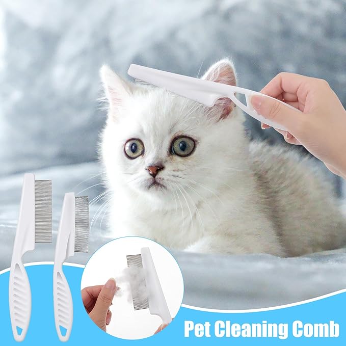 2 Pcs Flea Comb for Dogs and Cats, Stainless Steel Pet Grooming Combs Fine Tooth Dog Comb Pet Hair Removal Tool for Grooming Massaging and Cleaning (2 Sizes)