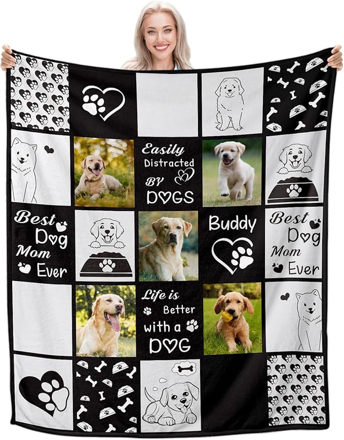 Personalized Pet Memorial Gifts, Custom Throw Blanket with Pet Photo & Name, Customized Pet Memorial Gifts for Loss of Dog Cat, Puppy Bereavement/Passing Away Gifts, Remembrance Gift for Dog Mom Dad