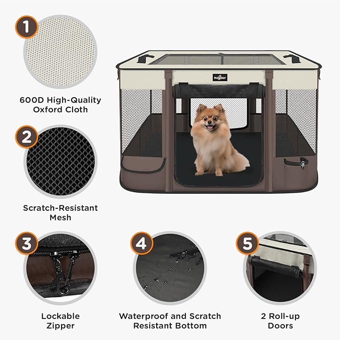 Foldable Pet Kitten Playpen, Upgrade Waterproof Portable Dog Cat Playpen Kennel Tent for Small Cat Dog, Retractable Shade Cover with Carrying Case, Indoor Outdoor Use for Small Pet.
