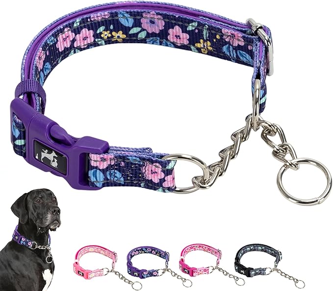 Reflective Martingale Dog Collar – Adjustable No-Slip Pink Training Collar with Quick-Release Buckle, Nylon Safety Collar for Medium Large XL Dogs (Pink m