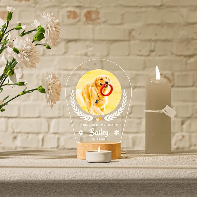 Bemaystar Personalized Dog Memorial Gifts Custom Dog Memorial Night Lights for Grieving Pet Owners, Pet Loss Gifts Cat memorial gifts Loss of Dog Sympathy Gift with Picture Name Date Custom Plaque