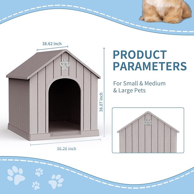 DRATO Large Dog House with Waterproof- Indoor & Outdoor Pet Shelter for Small to Large Dogs, Easy Clean & Quick Assembly